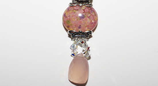Chalcedony Gemstone, Glass Pearl, and Lampwork Beaded Necklace