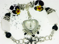 “MooTime” Lampwork Beaded Bangle Bracelet Watch 