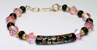 Tensha Curve Tube Bead Focal, Swarovski Crystal, & Onyx Bracelet with Gold-Filled Wire Clasp 