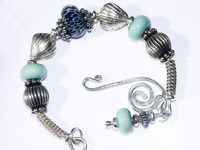 SeaShells By the SeaShore Bangle Bracelet ~ Chunky Sterling Silver and Lampwork Bead 