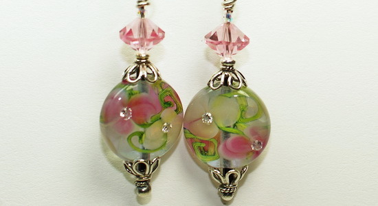 In the Garden Lampwork Bead and Crystal Earrings