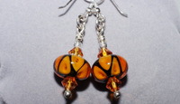 Amber Glow Lampwork Glass Beaded Earrings with Swarovski Crystals 