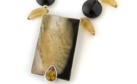 Hawaiian Shell Necklace & Earring set with Citrine and Onyx gemstones 