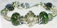Chunky Bangle Bracelet Thai Silver Focal with Green Lampwork Bead Bangle Bracelet 