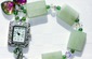 Jade Tile Gemstone Watch Bracelet with Century Brand SS Plated Face 