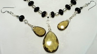 Necklace and Earring Set: Beer Colored Quartz, Onyx & Silver 