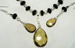 Necklace and Earring Set: Beer Colored Quartz, Onyx & Silver