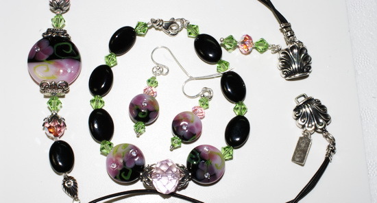 Victorian Dreams~ Lampwork Beaded Set with Crystals and Silver