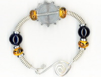 Bangle Bracelet with Yellow & Black Lampwork Glass Beads 