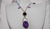 Sugilite and Amethyst Necklace with Swarovski Crystals, and Fancy Clasp