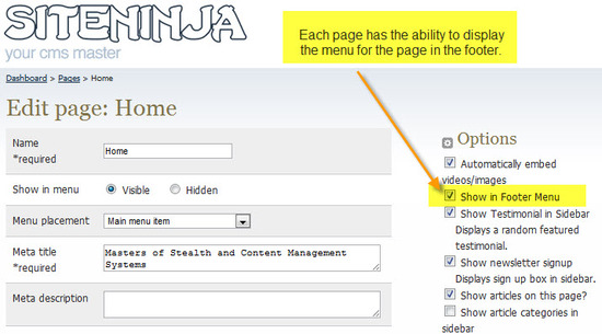 Footer Menu Management