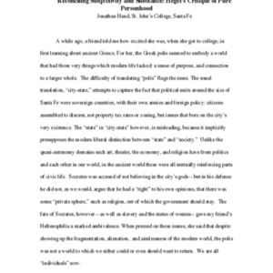 Hand, J. Reconciling Subjectivity and Substance Hegel's Critique of Pure Personhood.pdf Hand, J. Reconciling Subjectivity and Substance Hegel's Critique of Pure Personhood.pdf
