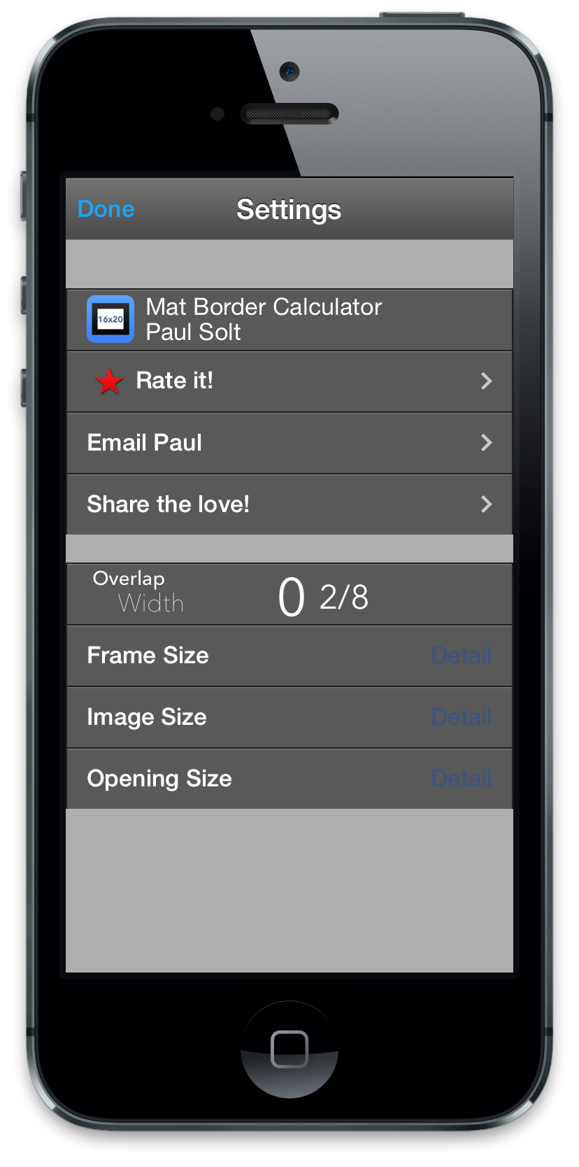 Mat Border Calculator for iPhone - image 4 - student project