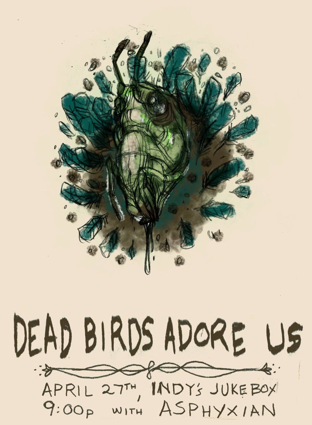 Dead Birds Adore Us - Grasshopper and Feathers - image 1 - student project