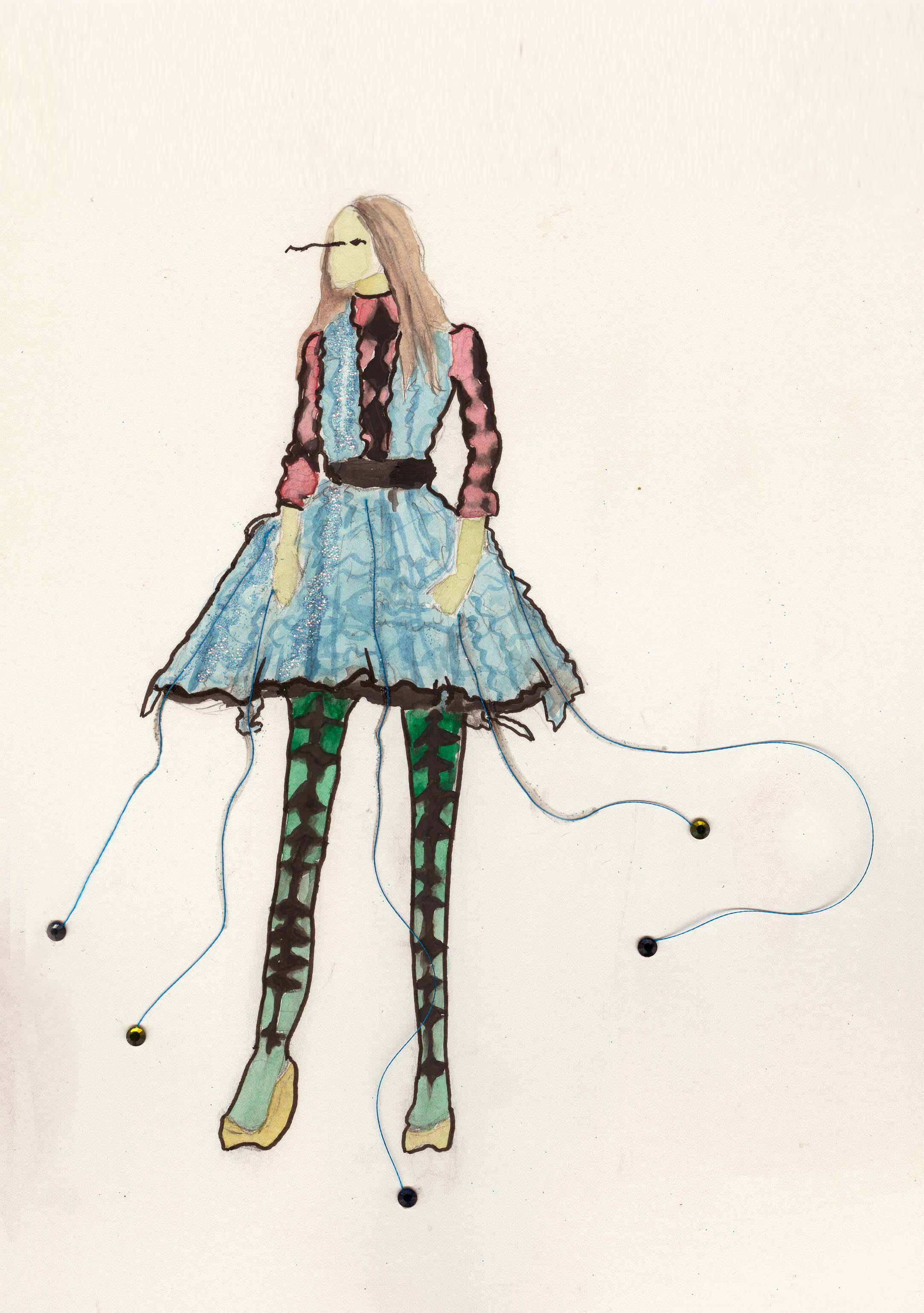 Updated Watercolor/ glitter/ thread and rhinestone...Sketch moss love turtle heroine - image 3 - student project