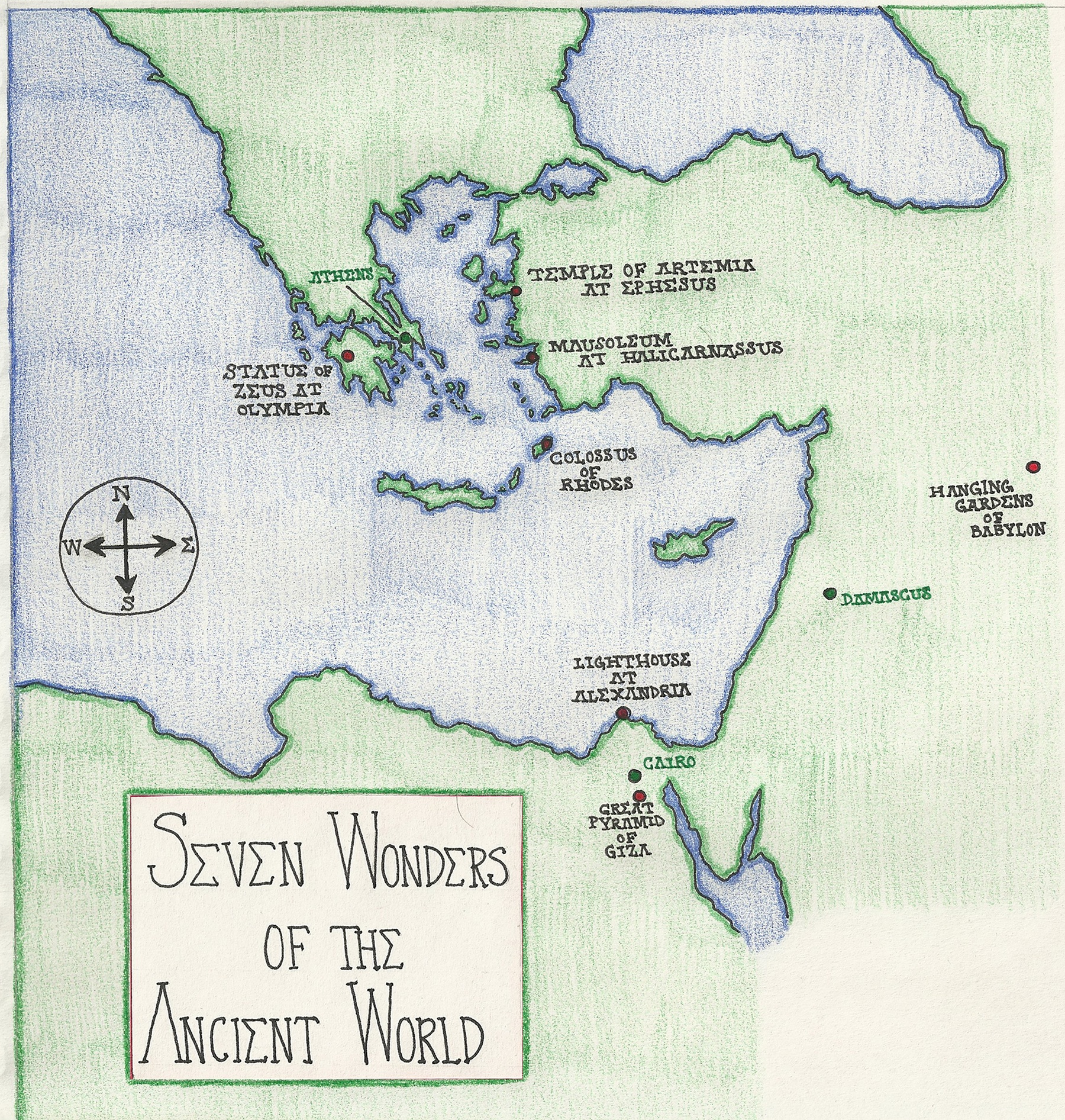 Hand Drawn Map: Seven Wonders of the Ancient World - image 1 - student project