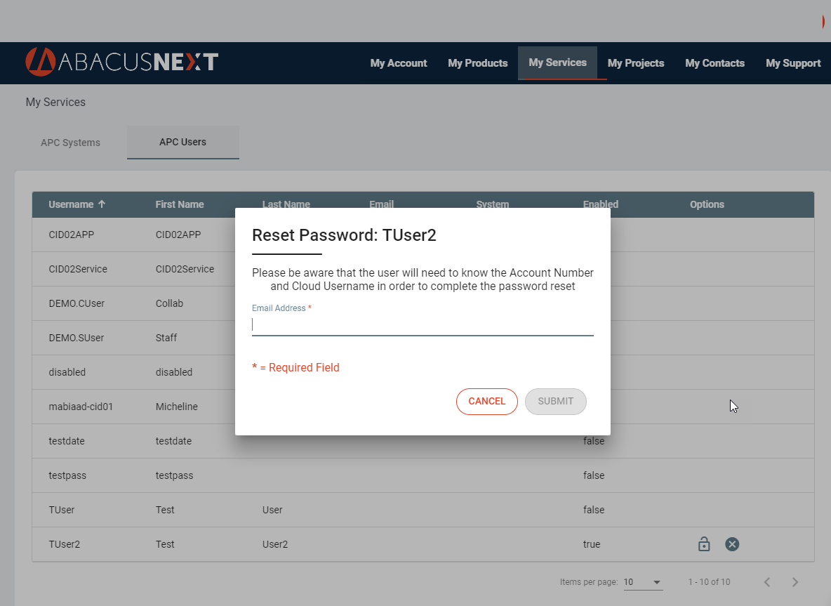 Account Portal APC User Password Reset Abacus Private Cloud Knowledge