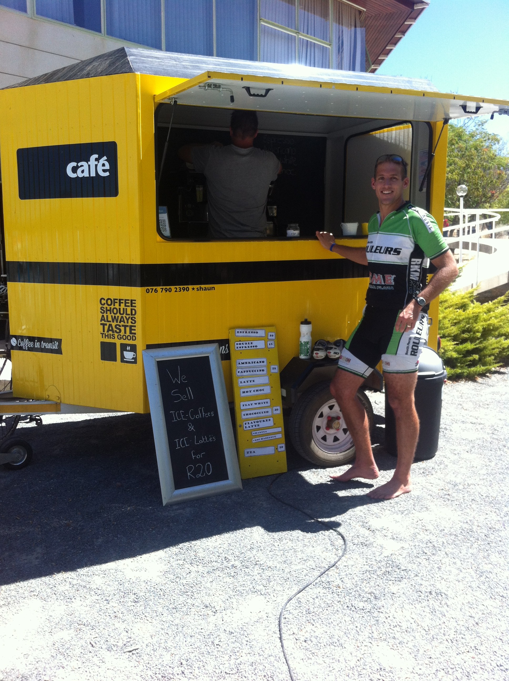 Mike Cootes at the drug van, end of Day 2, Tour de Boland