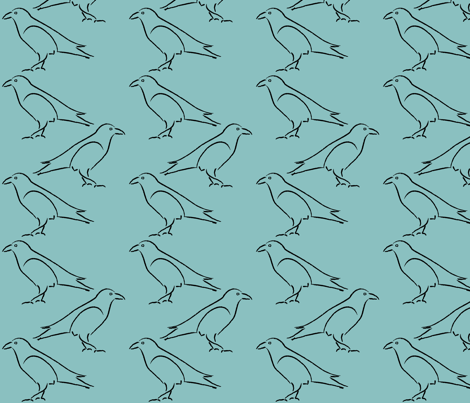 Raven-sketches-2mirror-GRN fabric by mina on Spoonflower - custom fabric
