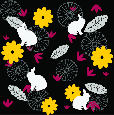 Rabbit Flowers Leaves Black