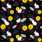 Rabbit Flowers Leaves Black