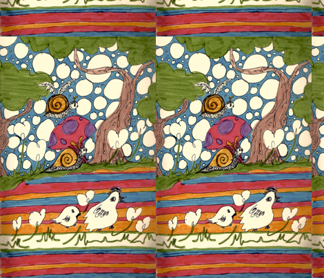 birds+snails+trees+bubbles. fabric by steph_tichenor on Spoonflower - custom fabric