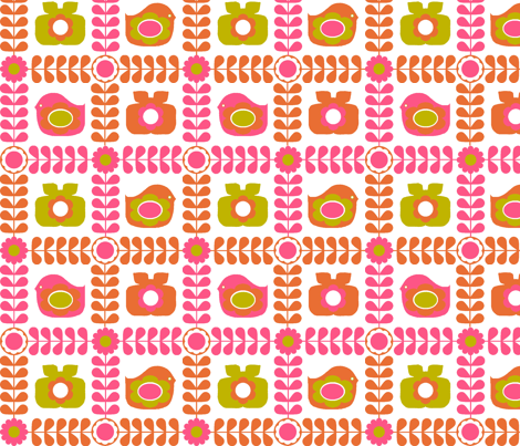 Folk_Bird_pink fabric by aliceapple on Spoonflower - custom fabric