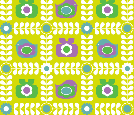 Folk_Bird_lime fabric by aliceapple on Spoonflower - custom fabric