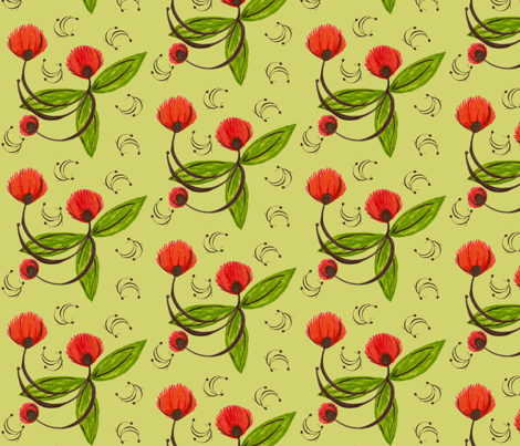 Dancing Blossoms on Green fabric by cksstudio80 on Spoonflower - custom fabric