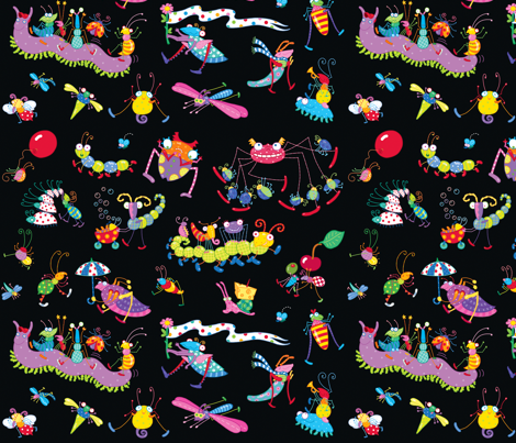 Bugs at Play Black fabric by loopsies on Spoonflower - custom fabric