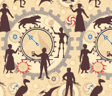 Time Machine:  A Steampunk Adventure Largest Version ©2010 by Jane Walker fabric by artbyjanewalker on Spoonflower - custom fabric