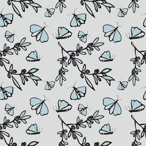 Olives and Butterflies - Blue © Kristopher K  2010 fabric by kristopherk on Spoonflower - custom fabric