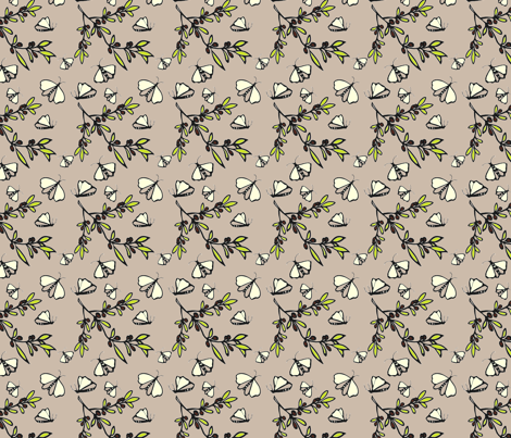 Olives and Butterflies - Natural © Kristopher K  2010 fabric by kristopherk on Spoonflower - custom fabric