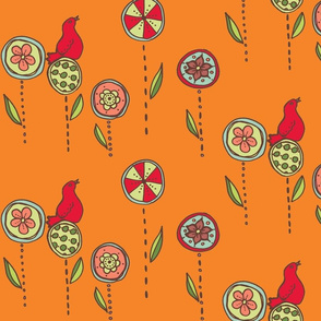Redbird in a flower garden