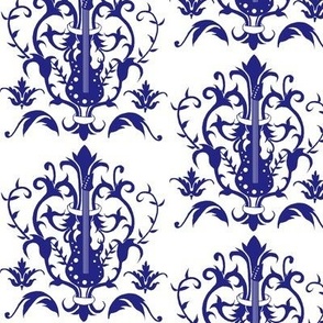 Royal Blue Guitar Damask