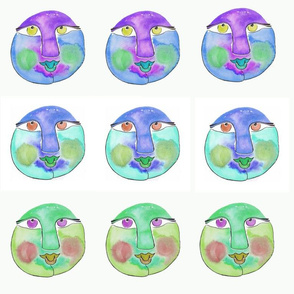 Purple, Blue and Green Watercolor Faces
