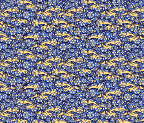 Blue/Yellow Greyhound Casual Paisley ©2010 by Jane Walker fabric by artbyjanewalker on Spoonflower - custom fabric
