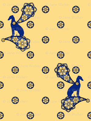 Blue Whimsical Greyhound Paisley ©2010 by Jane Walker