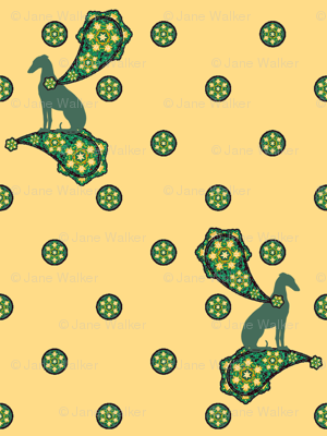 Green Whimsical Greyhound Paisley ©2010 by Jane Walker