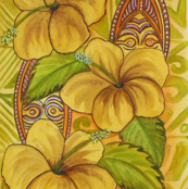 golden hibiscus with PNG shields