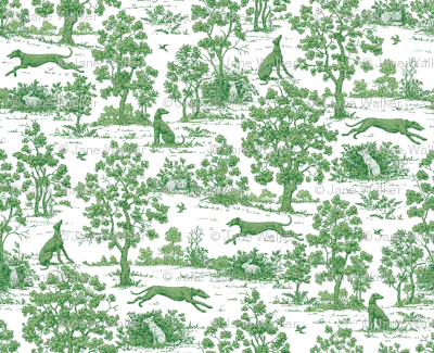 Green Greyhound Toile ©2010 by Jane Walker