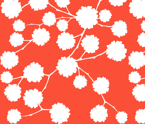 Blossoming - White/Flame fabric by jiah on Spoonflower - custom fabric