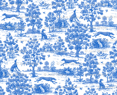 Bright Indigo Blue Greyhound Toile de Jouy  ©2010 by Jane Walker