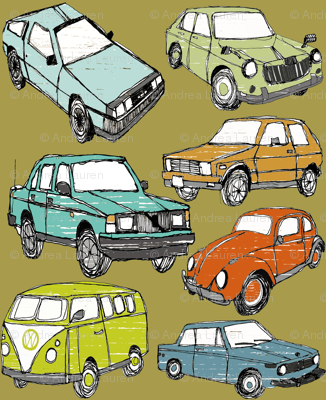Awesome Cars Fabric - Brown