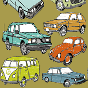 Awesome Cars Fabric - Brown