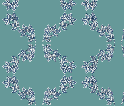 diagonal-leaves-white-outline-6in-bluetexture-TEAL fabric by mina on Spoonflower - custom fabric