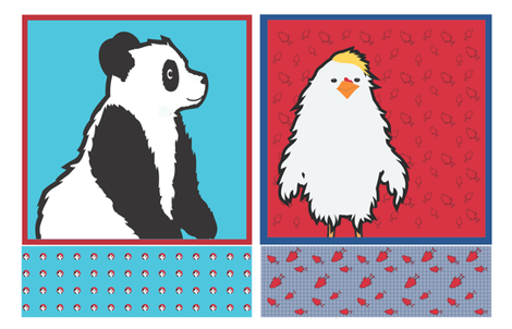 Panda and Chicken Cut and Sew blanket and pillow set