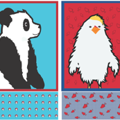 Panda and Chicken Cut and Sew blanket and pillow set