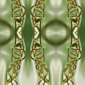 Gold Filigree Links on Spring Green Satiny Background