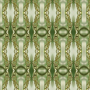 Gold Filigree Links on Spring Green Satiny Background